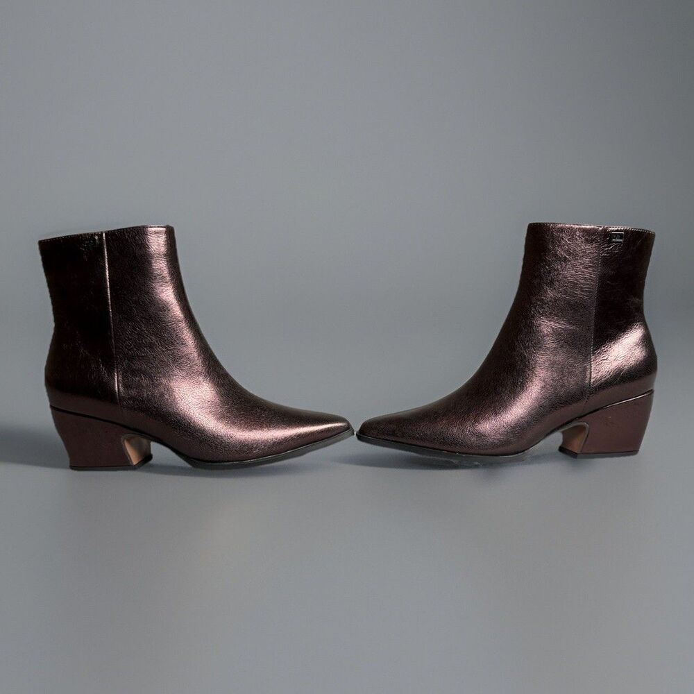 Franco Sarto L-Vivian Metallic Western Ankle Boots Bronze Leather NEW Size 7.5